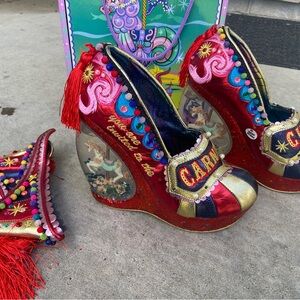 Irregular Choice Red and Gold Carnival Wedges